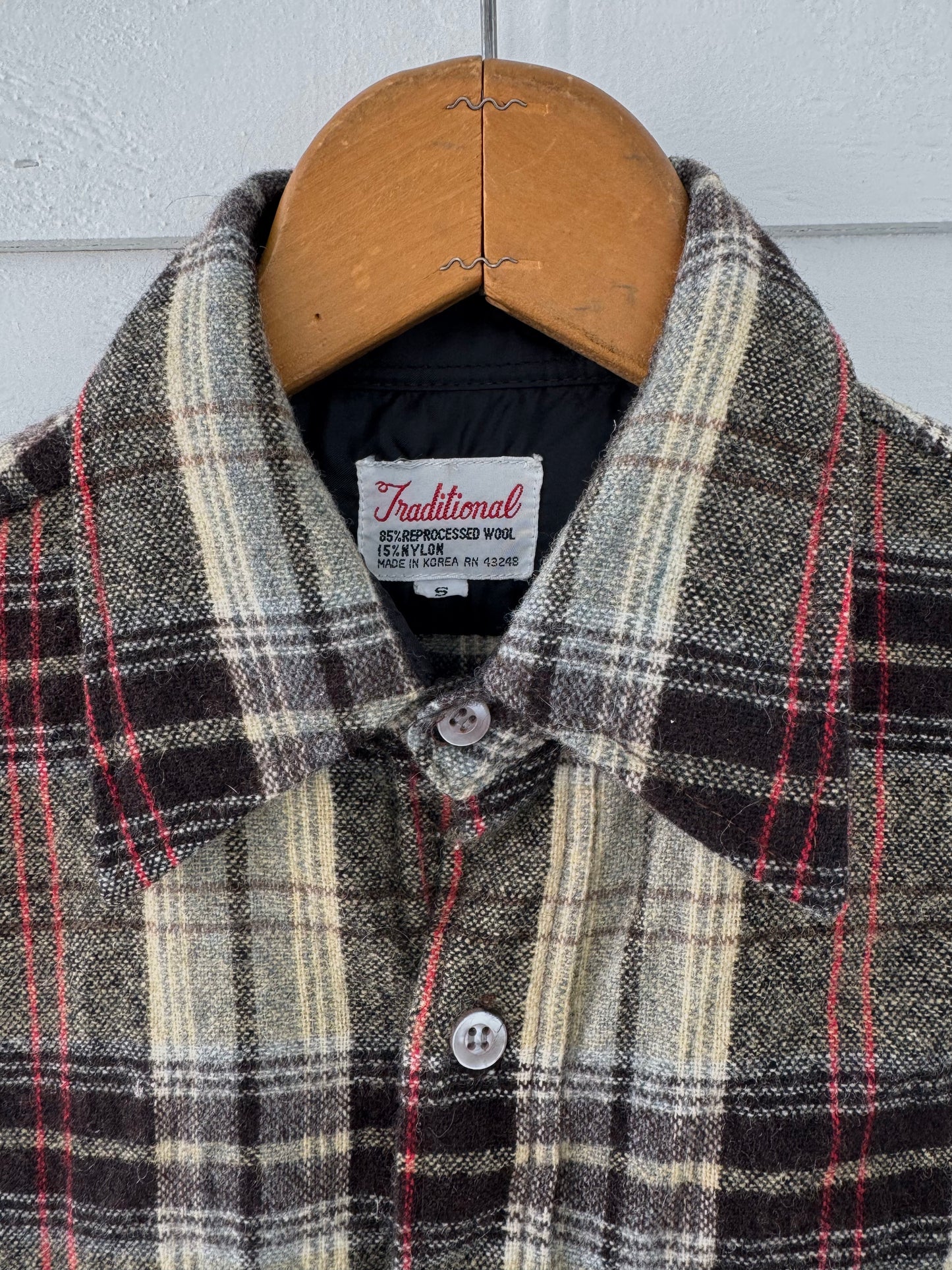 Vintage 1970s Wool Button Down Plaid Shirt Jacket
