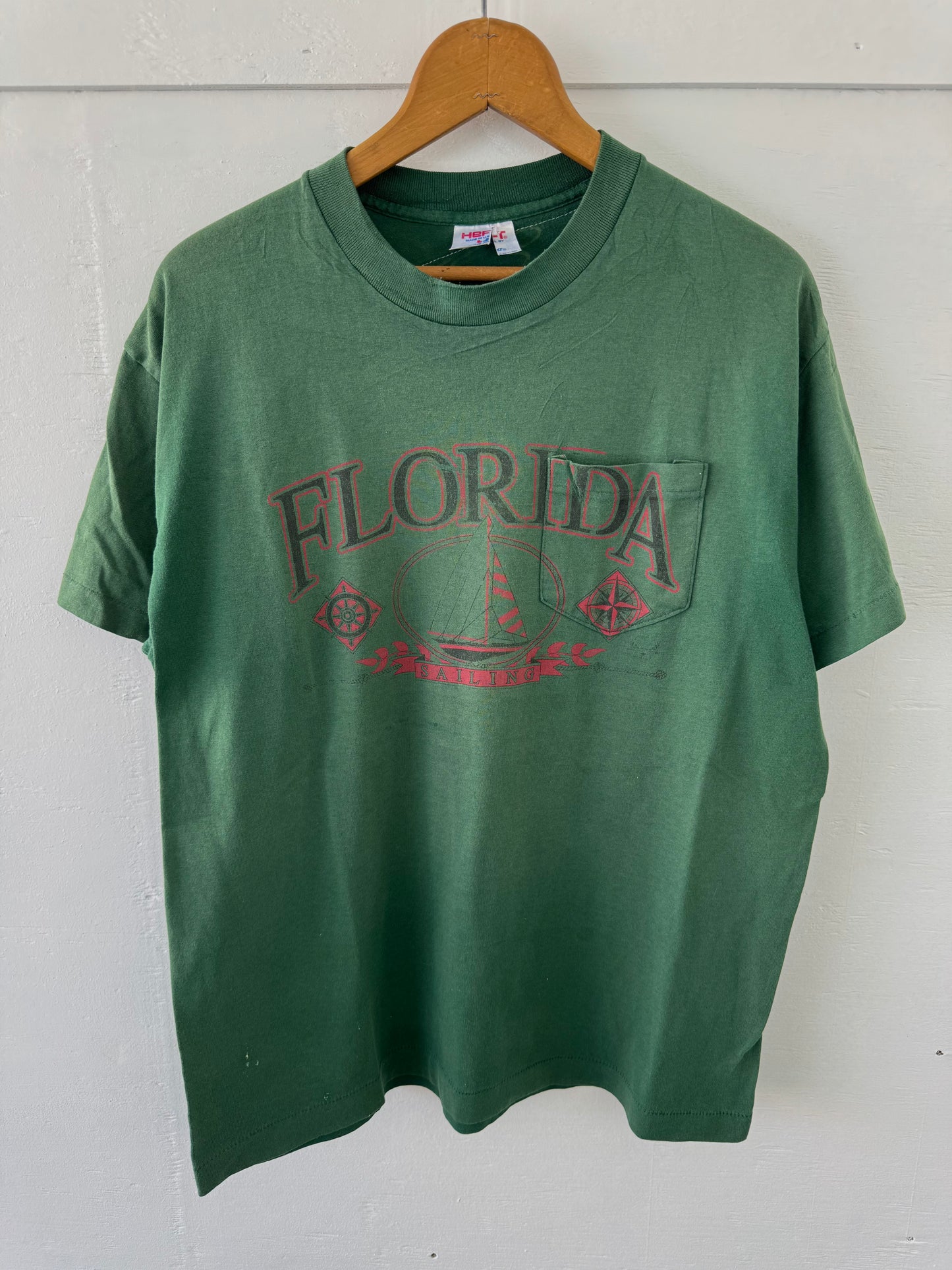 Vintage Green Florida Graphic Patchwork T-Shirt