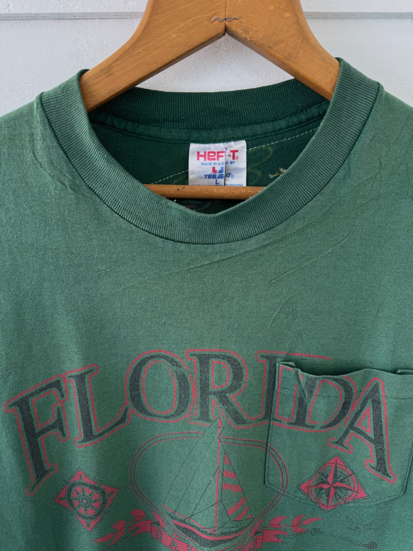 Vintage Green Florida Graphic Patchwork T-Shirt